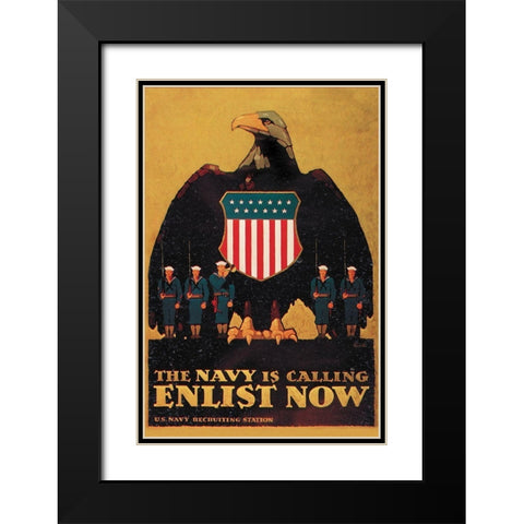 WWI: Navy is Calling: Enlist Now Black Modern Wood Framed Art Print with Double Matting by Britton