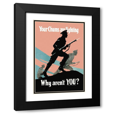 WWI: Your Chums Are Fighting; Why Arent You? Black Modern Wood Framed Art Print with Double Matting by Nobbs, P.E.
