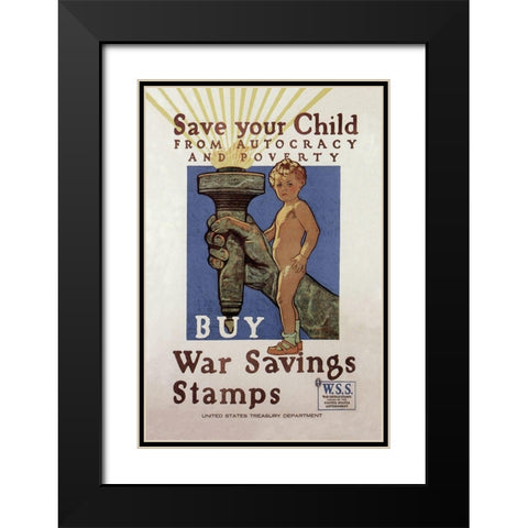 WWI: Save Your Child Black Modern Wood Framed Art Print with Double Matting by Paus, Herbert A.