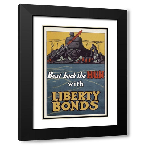 WWI: Beat Back The Hun With Liberty Bonds Black Modern Wood Framed Art Print with Double Matting by Unknown