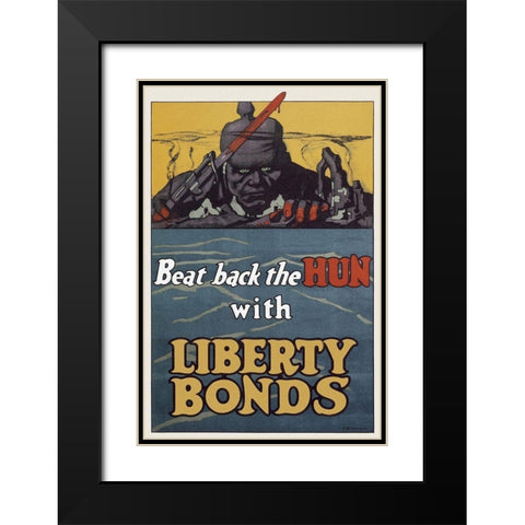 WWI: Beat Back The Hun With Liberty Bonds Black Modern Wood Framed Art Print with Double Matting by Unknown