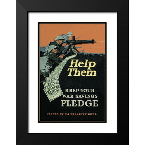 WWI: Help Them Black Modern Wood Framed Art Print with Double Matting by Unknown