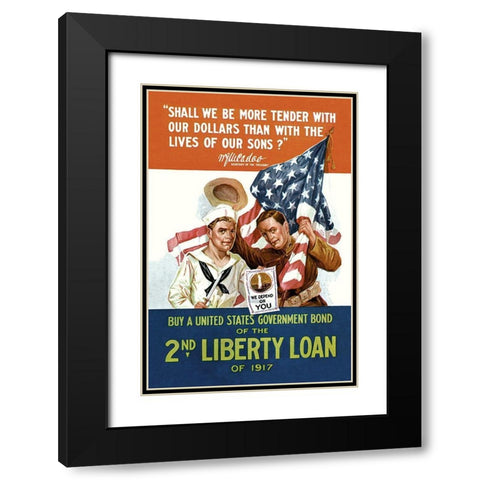 WWI: 2nd Liberty Loan Black Modern Wood Framed Art Print with Double Matting by Unknown