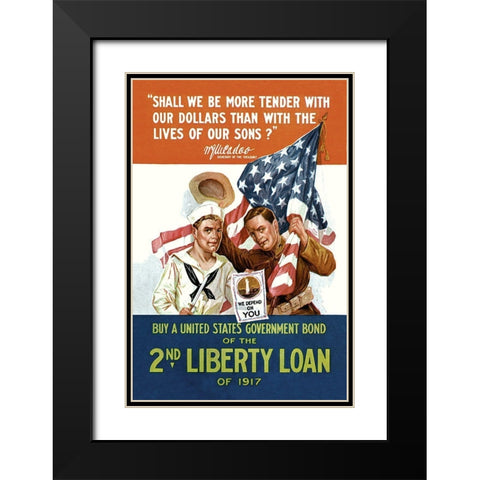 WWI: 2nd Liberty Loan Black Modern Wood Framed Art Print with Double Matting by Unknown