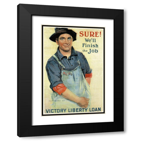 WWI: Sure! Well Finish Black Modern Wood Framed Art Print with Double Matting by Unknown