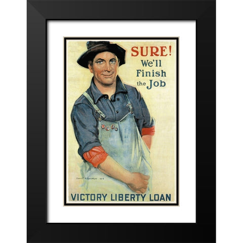 WWI: Sure! Well Finish Black Modern Wood Framed Art Print with Double Matting by Unknown
