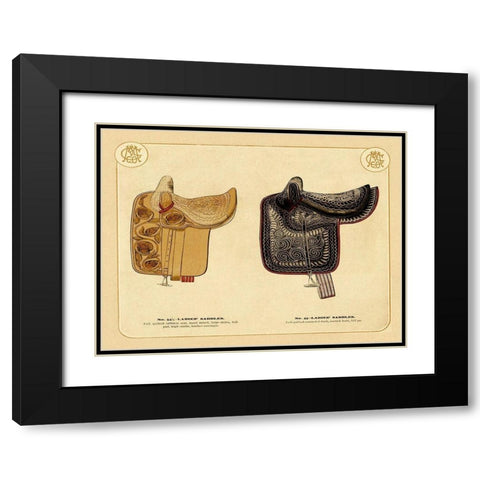 Saddles and Tack: Ladies Saddles #3 Black Modern Wood Framed Art Print with Double Matting by Unknown