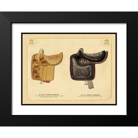 Saddles and Tack: Ladies Saddles #3 Black Modern Wood Framed Art Print with Double Matting by Unknown