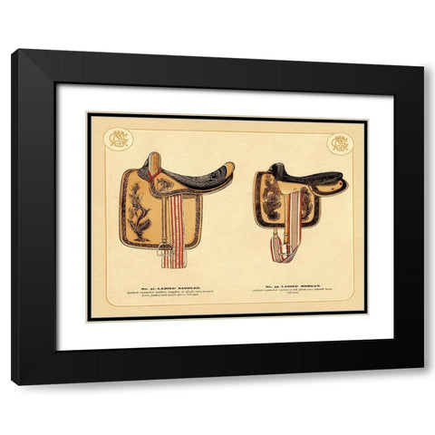 Saddles and Tack: Ladies Saddles #4 Black Modern Wood Framed Art Print with Double Matting by Unknown
