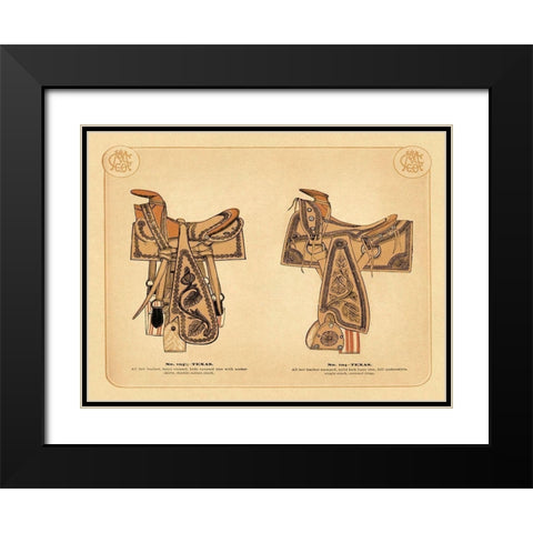 Saddles and Tack: Texas Saddles Black Modern Wood Framed Art Print with Double Matting by Unknown