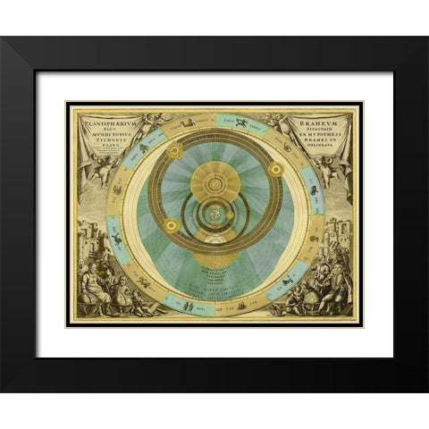 Maps of the Heavens: Planisphaerium Braheum Black Modern Wood Framed Art Print with Double Matting by Cellarius, Andreas