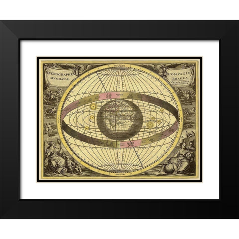 Maps of the Heavens: Scenographia Compagis Mundanae Brahea Black Modern Wood Framed Art Print with Double Matting by Cellarius, Andreas