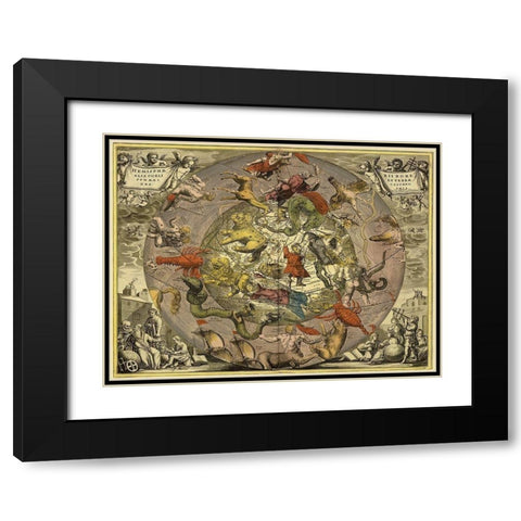 Maps of the Heavens: Hemisphaeriibore Alis Coelietterrae Black Modern Wood Framed Art Print with Double Matting by Cellarius, Andreas