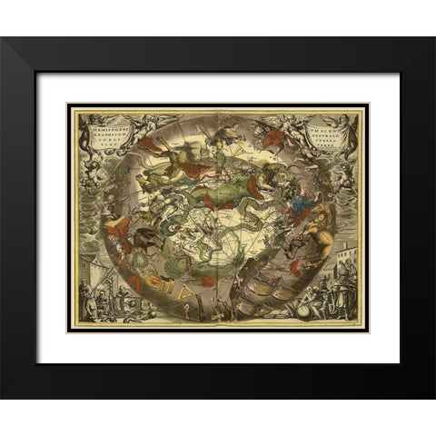 Maps of the Heavens: Haemisphaerium Sceno Graphicum Australe Black Modern Wood Framed Art Print with Double Matting by Cellarius, Andreas