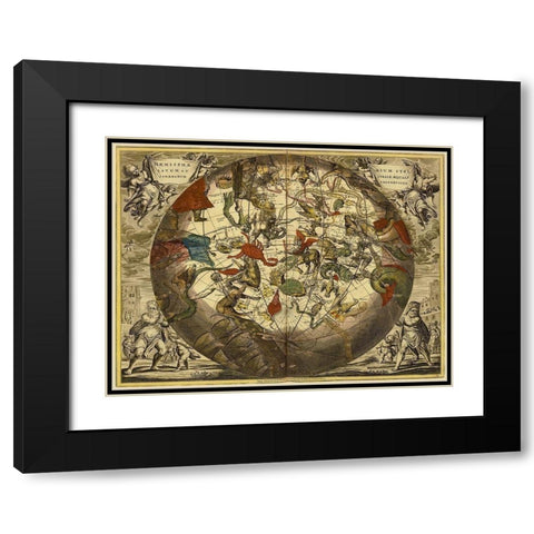 Maps of the Heavens: Haemisphaerium Stellatum Australe Aequali Black Modern Wood Framed Art Print with Double Matting by Cellarius, Andreas