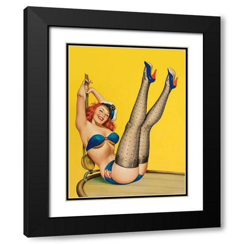 Mid-Century Pin-Ups - Flirt Magazine - Sailor Girl Black Modern Wood Framed Art Print with Double Matting by Driben, Peter