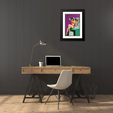 Mid-Century Pin-Ups - Bedtime Stories Black Modern Wood Framed Art Print with Double Matting by Driben, Peter