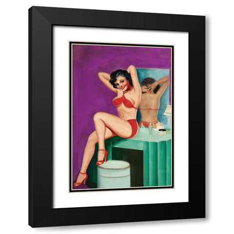 Mid-Century Pin-Ups - Bedtime Stories Black Modern Wood Framed Art Print with Double Matting by Driben, Peter
