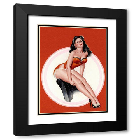 Mid-Century Pin-Ups - Eyeful Magazine - Brunette in a Red Bathing suit Black Modern Wood Framed Art Print with Double Matting by Driben, Peter