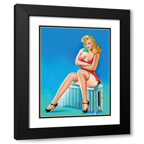 Mid-Century Pin-Ups - Wink Magazine - Warm Thoughts Black Modern Wood Framed Art Print with Double Matting by Driben, Peter