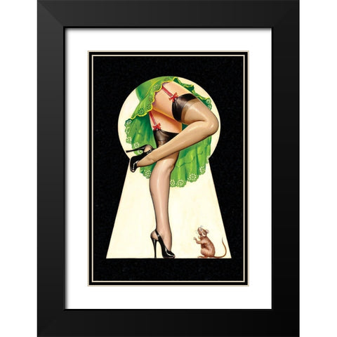 Mid-Century Pin-Ups - Through the Keyhole Black Modern Wood Framed Art Print with Double Matting by Driben, Peter