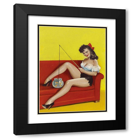 Mid-Century Pin-Ups - Joker Magazine - Fishin n funny Black Modern Wood Framed Art Print with Double Matting by Driben, Peter