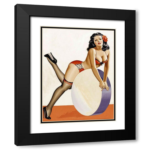 Mid-Century Pin-Ups - Over a drum Black Modern Wood Framed Art Print with Double Matting by Driben, Peter