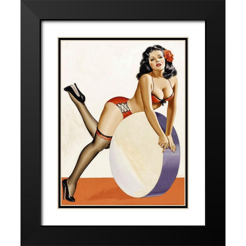 Mid-Century Pin-Ups - Over a drum Black Modern Wood Framed Art Print with Double Matting by Driben, Peter