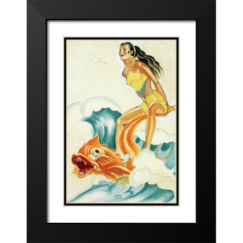 Mid-Century Pin-Ups - Whisper Magazine - Wave Rider Black Modern Wood Framed Art Print with Double Matting by Driben, Peter