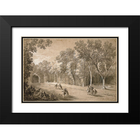 Park Scene Black Modern Wood Framed Art Print with Double Matting by Oudry, Jean-Baptiste
