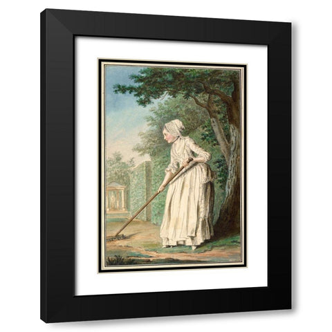 The Duchess of Chaulnes as a Gardener in an Allee, 1771 Black Modern Wood Framed Art Print with Double Matting by de Carmontelle, Louis Carrogis