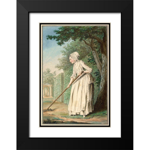 The Duchess of Chaulnes as a Gardener in an Allee, 1771 Black Modern Wood Framed Art Print with Double Matting by de Carmontelle, Louis Carrogis