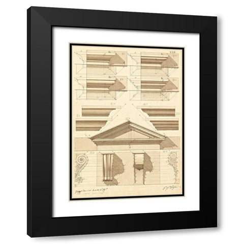 Plate 52 for Elements of Civil Architecture, ca. 1818-1850 Black Modern Wood Framed Art Print with Double Matting by Vannini, Giuseppe