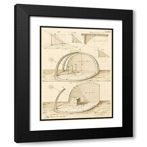 Plate 47 for Elements of Civil Architecture, ca. 1818-1850 Black Modern Wood Framed Art Print with Double Matting by Vannini, Giuseppe