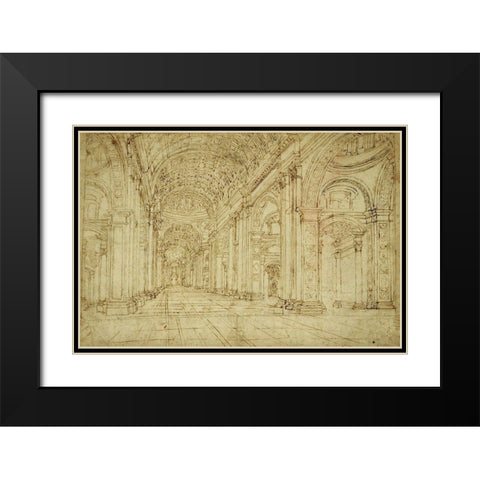 Interior of Saint Peters Basilica, 17th century Black Modern Wood Framed Art Print with Double Matting by Unknown