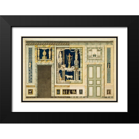 Unexecuted elevation for the Stanza Egizia at the Villa Borghese, ca. 1770-1793 Black Modern Wood Framed Art Print with Double Matting by Conca, Tommaso