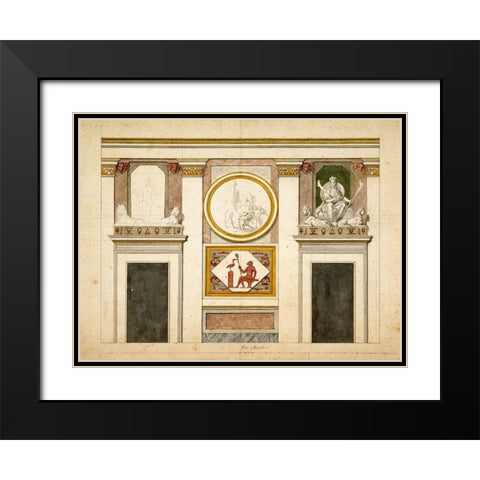 Unexecuted elevation for the Stanza Egizia at the Villa Borghese, ca. 1770-1793 Black Modern Wood Framed Art Print with Double Matting by Conca, Tommaso