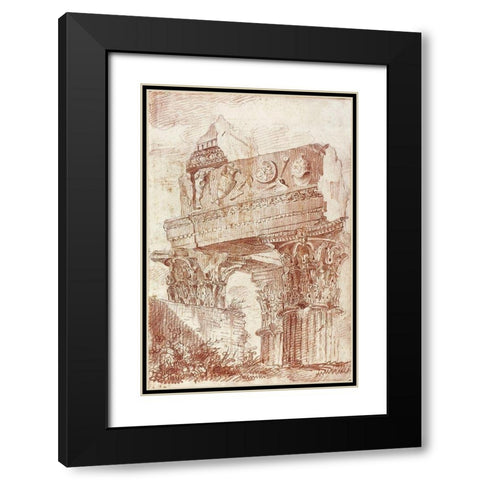 Sketch of Roman architectural fragment, 1786 Black Modern Wood Framed Art Print with Double Matting by Peyre, Marie-Joseph