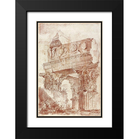 Sketch of Roman architectural fragment, 1786 Black Modern Wood Framed Art Print with Double Matting by Peyre, Marie-Joseph