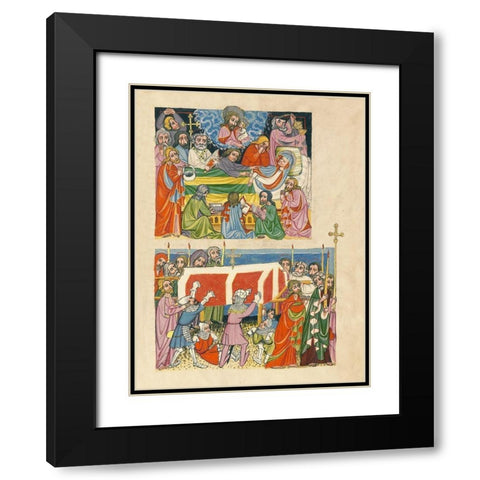 The Death of the Virgin; The Punishment of the Mockers Black Modern Wood Framed Art Print with Double Matting by German 15th Century