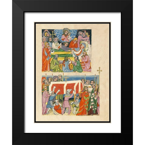 The Death of the Virgin; The Punishment of the Mockers Black Modern Wood Framed Art Print with Double Matting by German 15th Century
