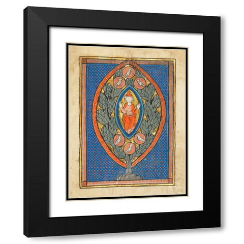 A Man Enthroned within a Mandorla in a Tree Black Modern Wood Framed Art Print with Double Matting by Franco-Flemish 13th Century
