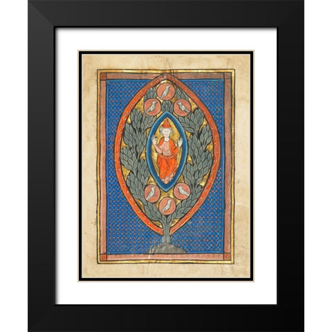 A Man Enthroned within a Mandorla in a Tree Black Modern Wood Framed Art Print with Double Matting by Franco-Flemish 13th Century