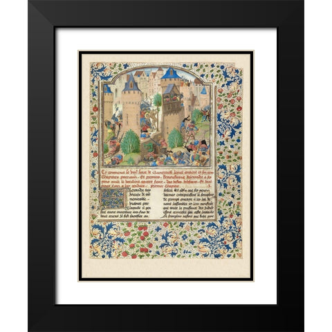Alexander Fights in the Town of the Sudracae Black Modern Wood Framed Art Print with Double Matting by Master of the Jarden de Vertueuse Consolation