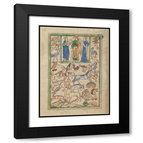 Adam Naming the Animals Black Modern Wood Framed Art Print with Double Matting by English 13th Century