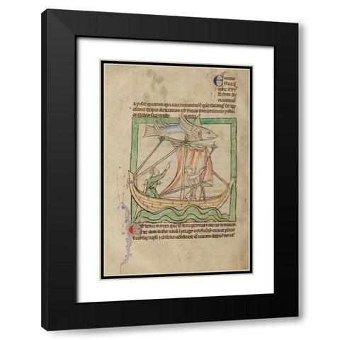 A Flying Fish Black Modern Wood Framed Art Print with Double Matting by English 13th Century