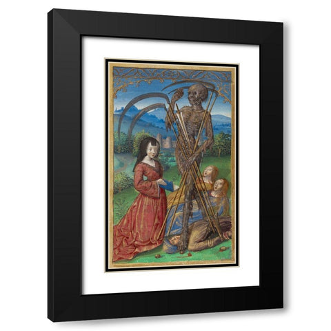 Denise Poncher before a Vision of Death Black Modern Wood Framed Art Print with Double Matting by Master of the Chronique Scandaleuse