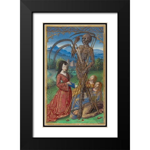 Denise Poncher before a Vision of Death Black Modern Wood Framed Art Print with Double Matting by Master of the Chronique Scandaleuse