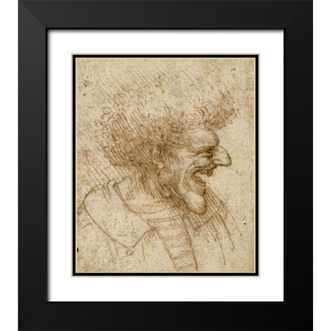 Caricature of a Man with Bushy Hair Black Modern Wood Framed Art Print with Double Matting by da Vinci, Leonardo