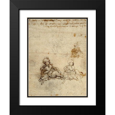 Studies for the Christ Child with a Lamb (recto) Black Modern Wood Framed Art Print with Double Matting by da Vinci, Leonardo